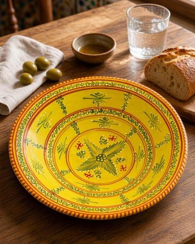 Hand-Painted Moroccan Yellow Ceramic Deep Plate